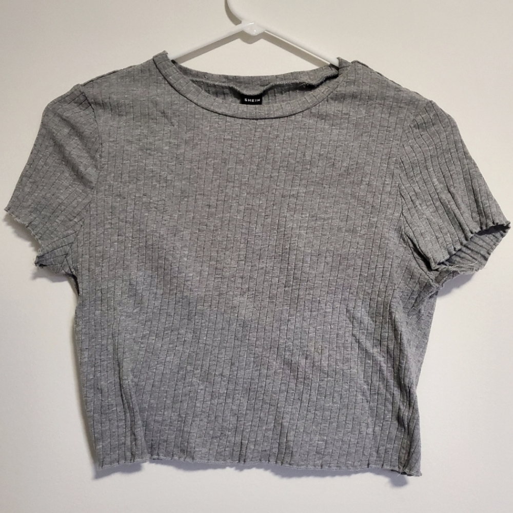 🎉3 for $12 | Shein | Grey Ribbed Crop Top